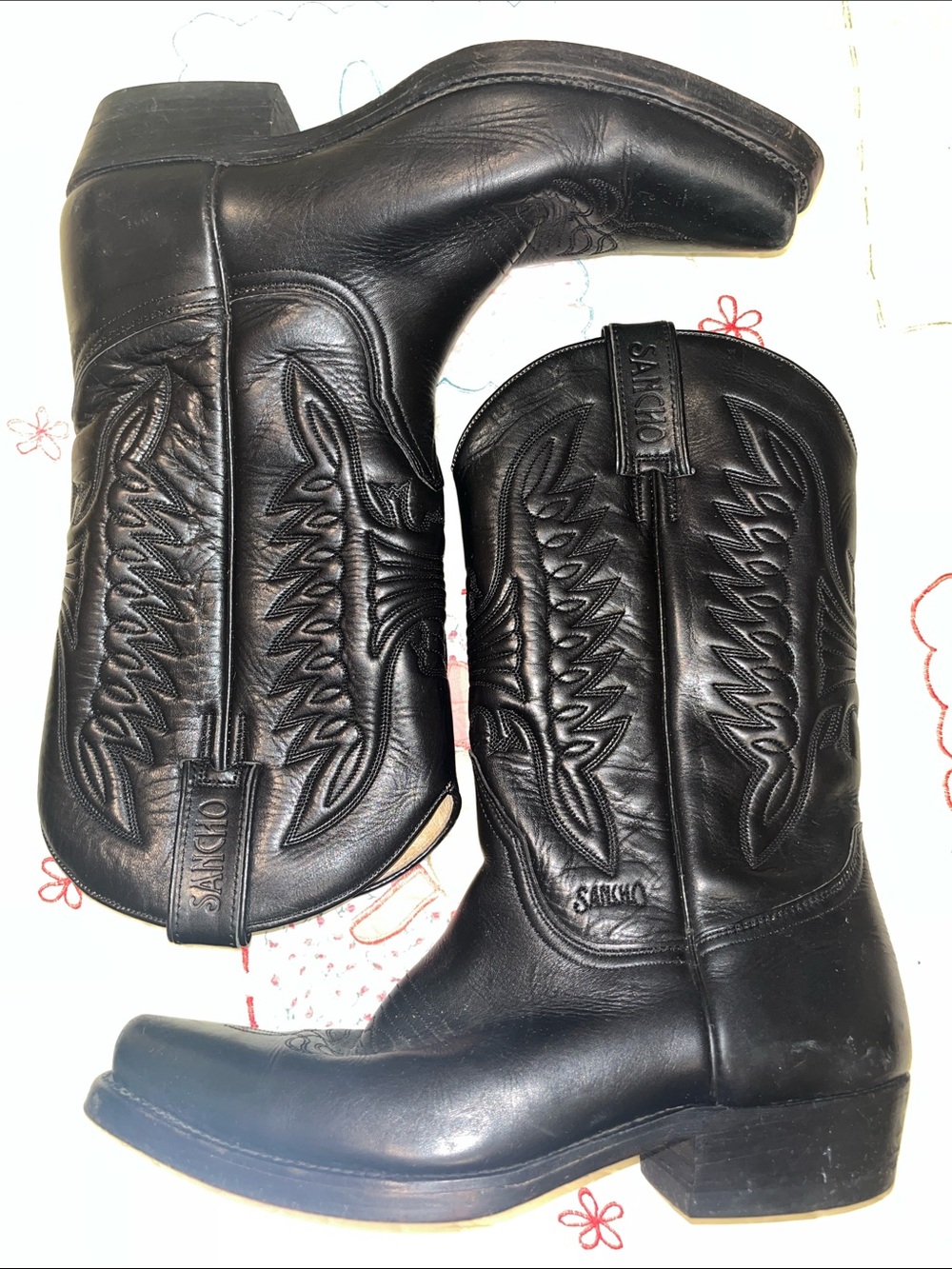 Sancho Black Leather Western Heeled Boots size 40